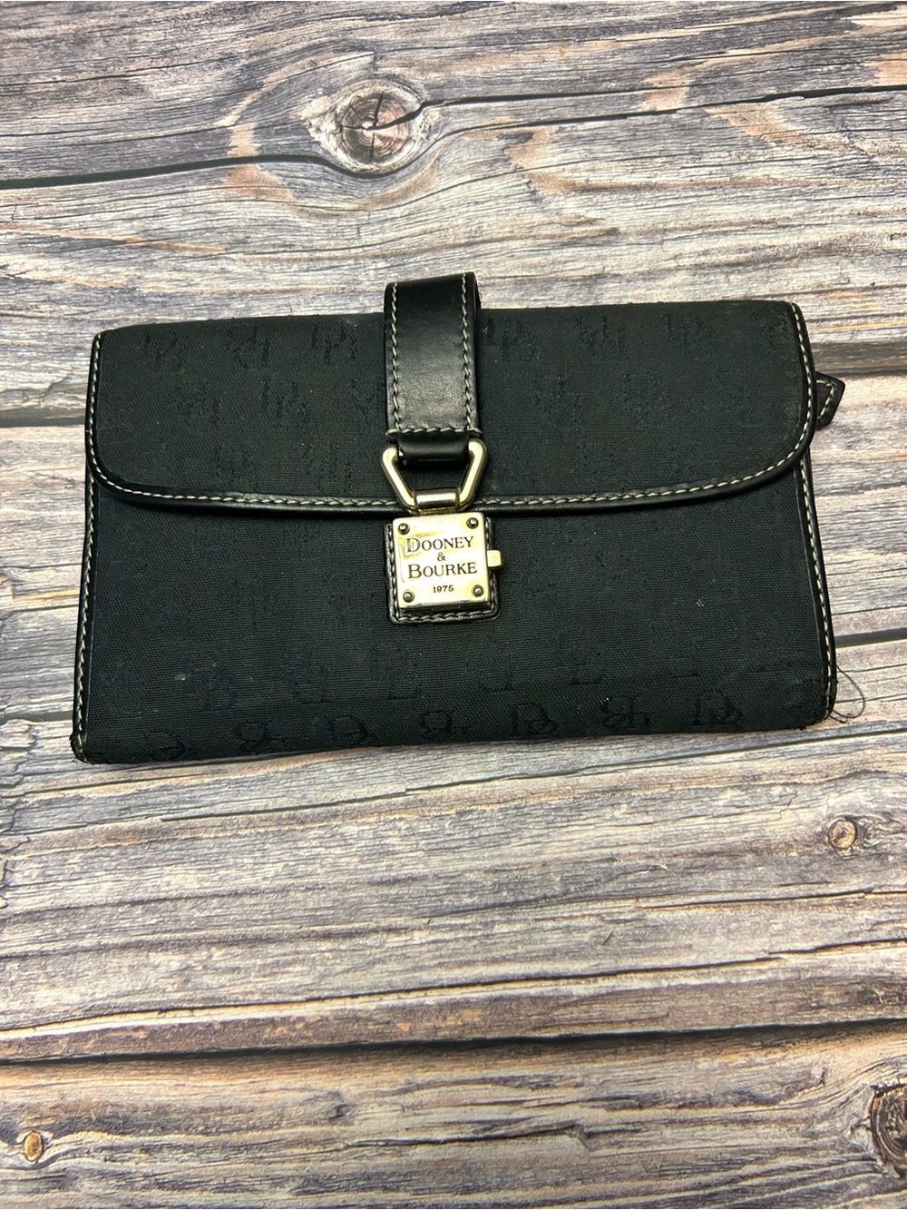 Dooney & Bourke Black Signature Logo Wallet with clasp lock